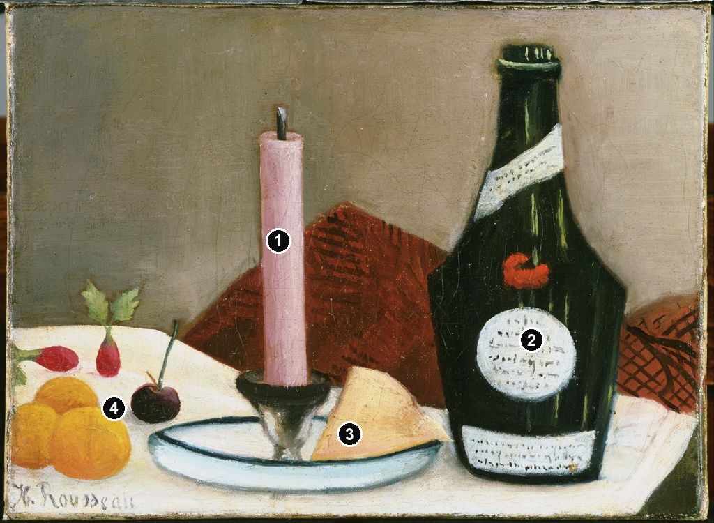 Annotated details from The Pink Candle by Henri Rousseau